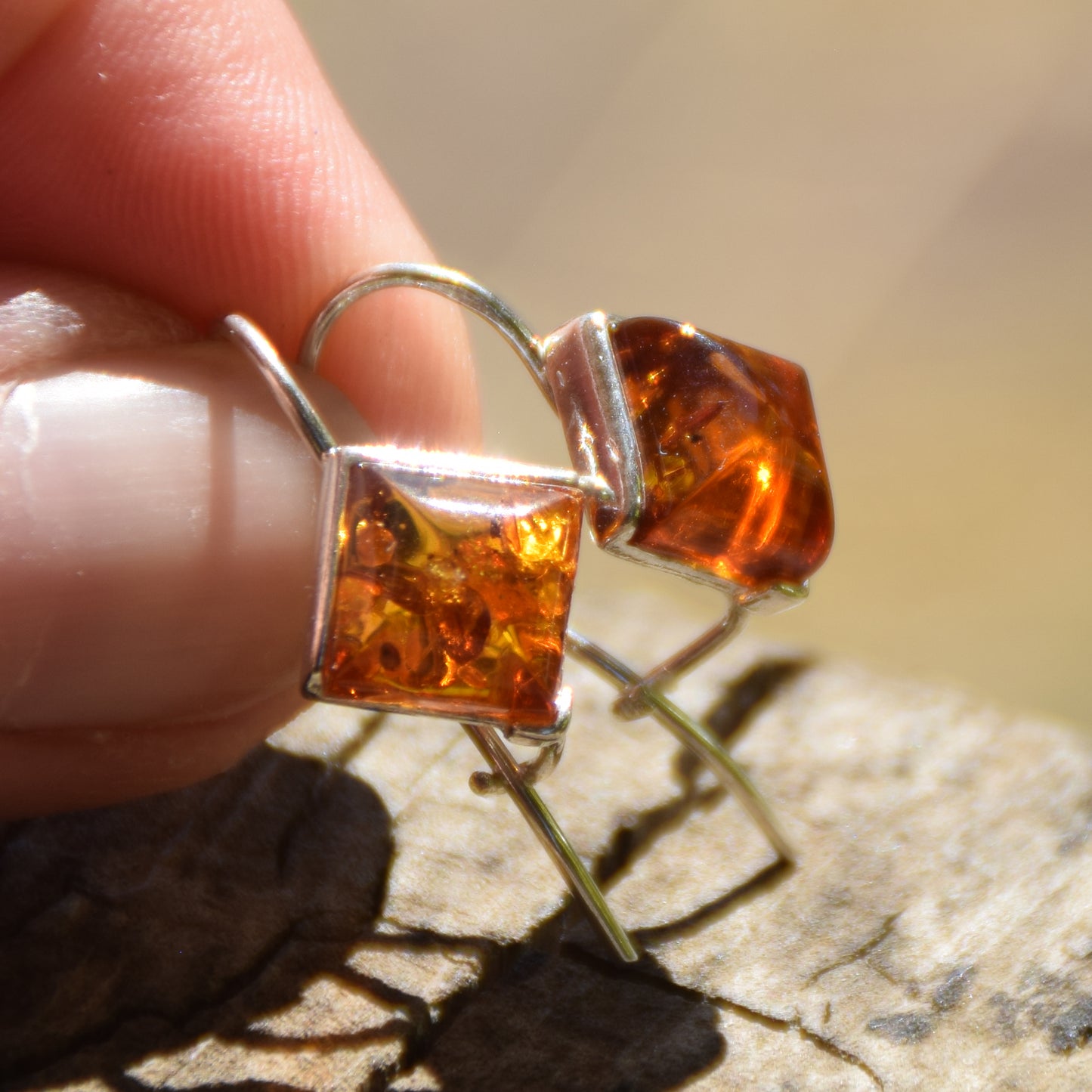 Earrings with ear wire, natural cognac amber and 925 silver, MJ Baltica, BK062