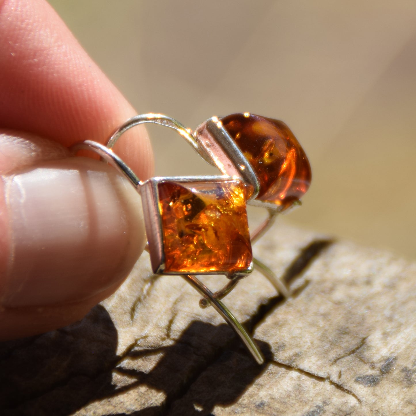 Earrings with ear wire, natural cognac amber and 925 silver, MJ Baltica, BK062