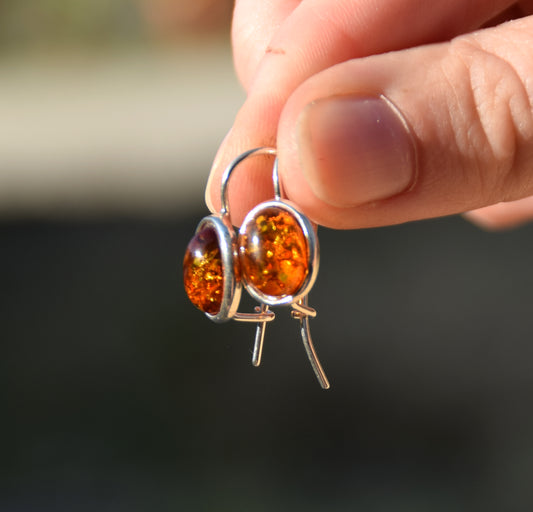 MJ Baltica, earrings, natural Baltic amber, 925 silver, earrings, classic, oval, cognac, BK063