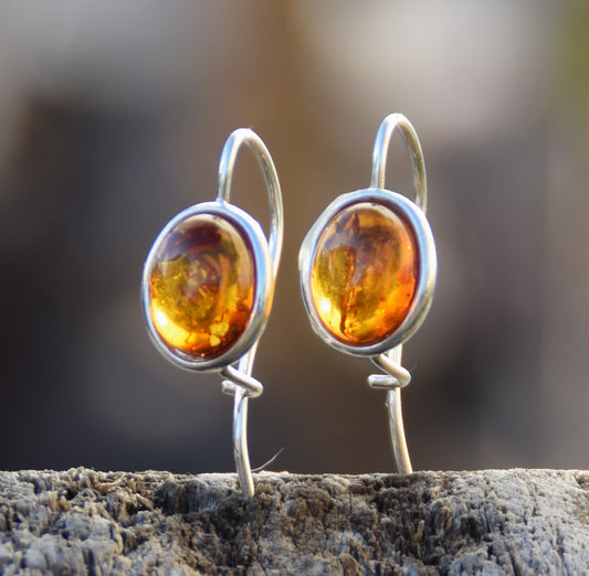 MJ Baltica, earrings, natural Baltic amber, 925 silver, earrings, classic, oval, cognac, BK063