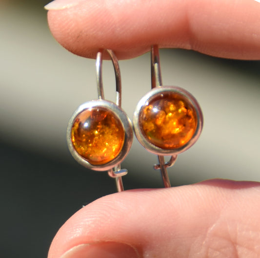 MJ Baltica, earrings, natural Baltic amber, 925 silver, earrings, sphere, classic, handcrafted, BK065