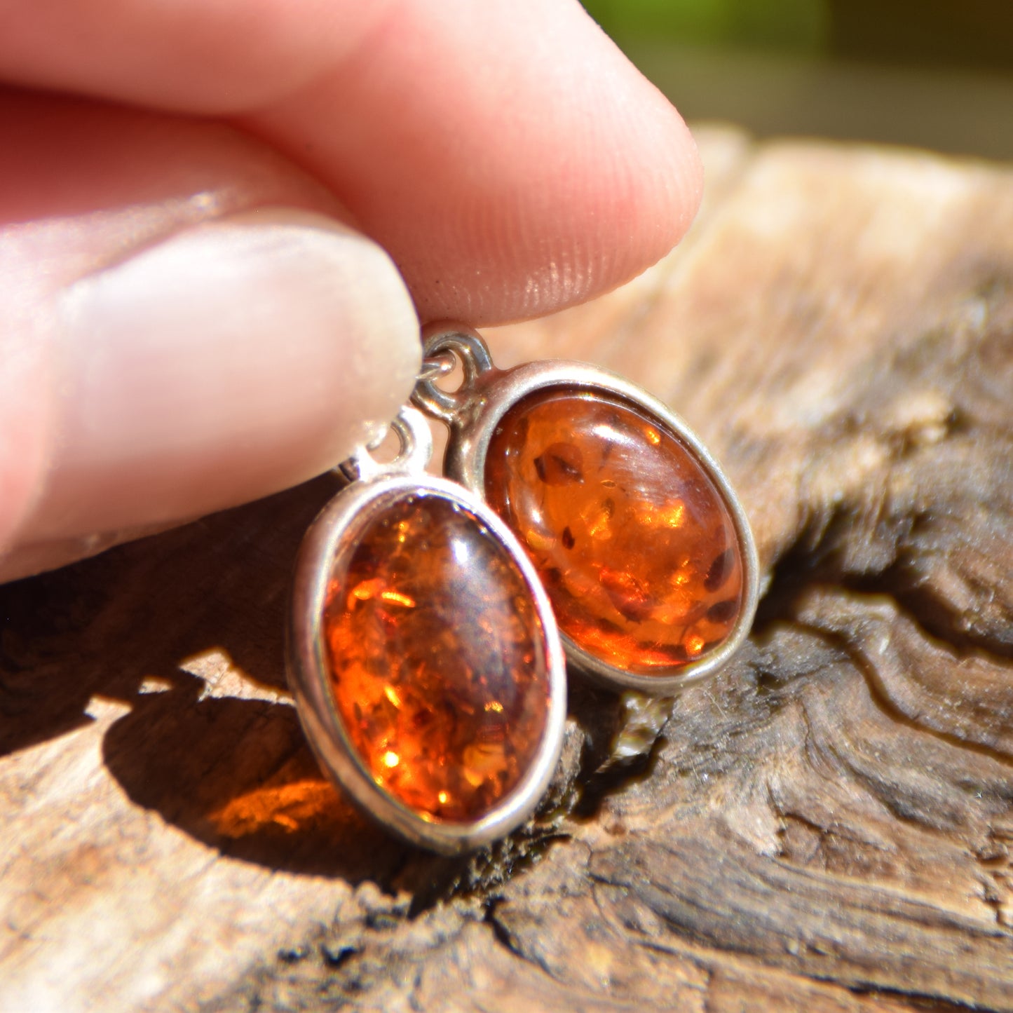 Oval drop earrings with natural cognac Amber and 925 Silver, MJ Baltica, BK068