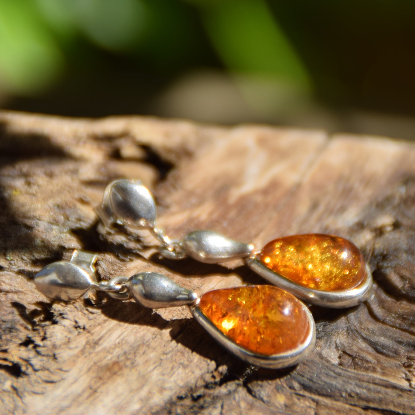 Dangle earrings with natural cognac Amber drop and 925 Sterling Silver, MJ Baltica, BK069