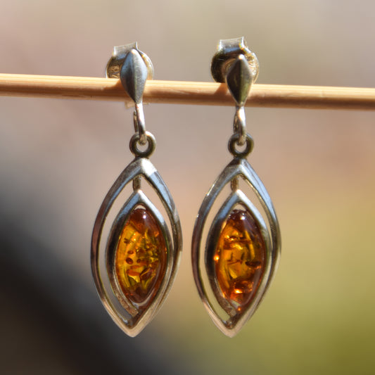 Light dangle earrings with natural Cognac Amber and 925 Sterling Silver, MJ Baltica, BK070