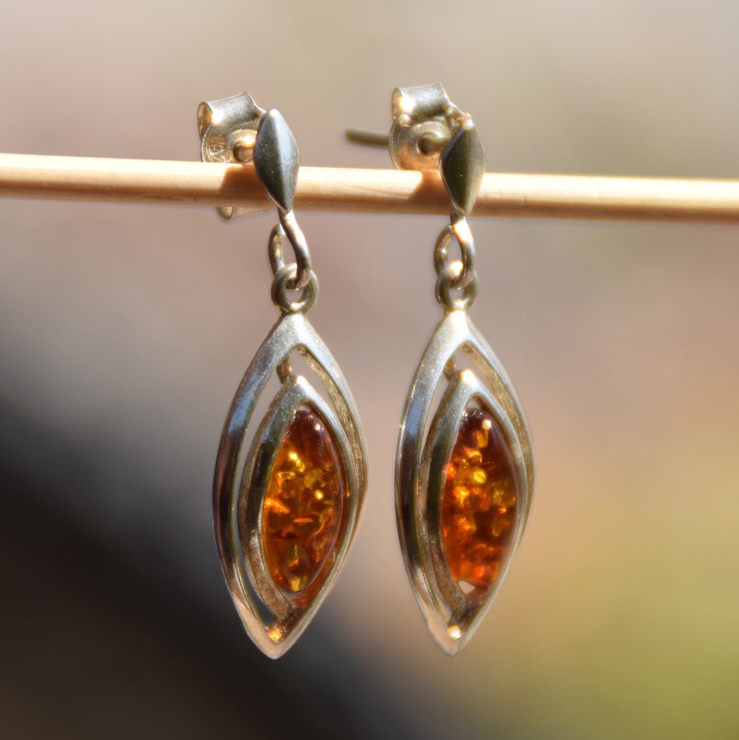 Light dangle earrings with natural Cognac Amber and 925 Sterling Silver, MJ Baltica, BK070