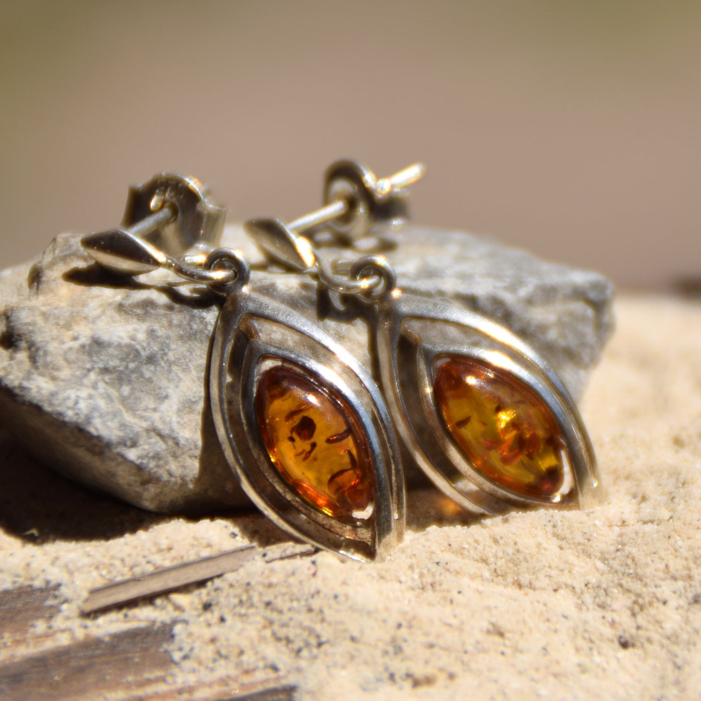 Light dangle earrings with natural Cognac Amber and 925 Sterling Silver, MJ Baltica, BK070