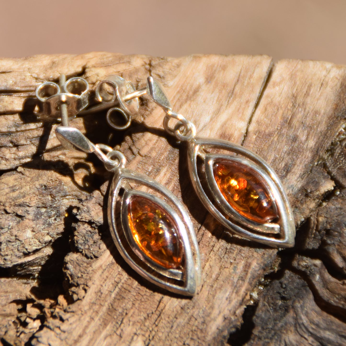 Light dangle earrings with natural Cognac Amber and 925 Sterling Silver, MJ Baltica, BK070