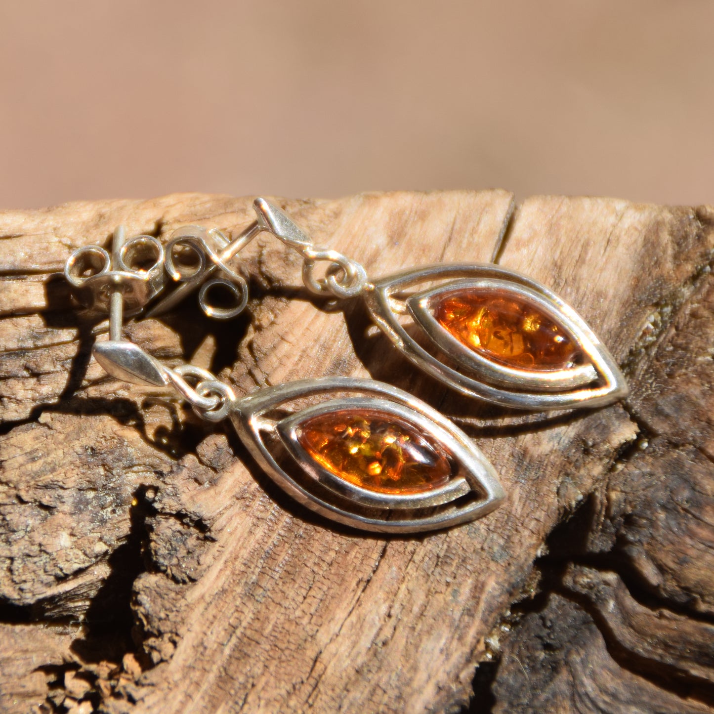 Light dangle earrings with natural Cognac Amber and 925 Sterling Silver, MJ Baltica, BK070