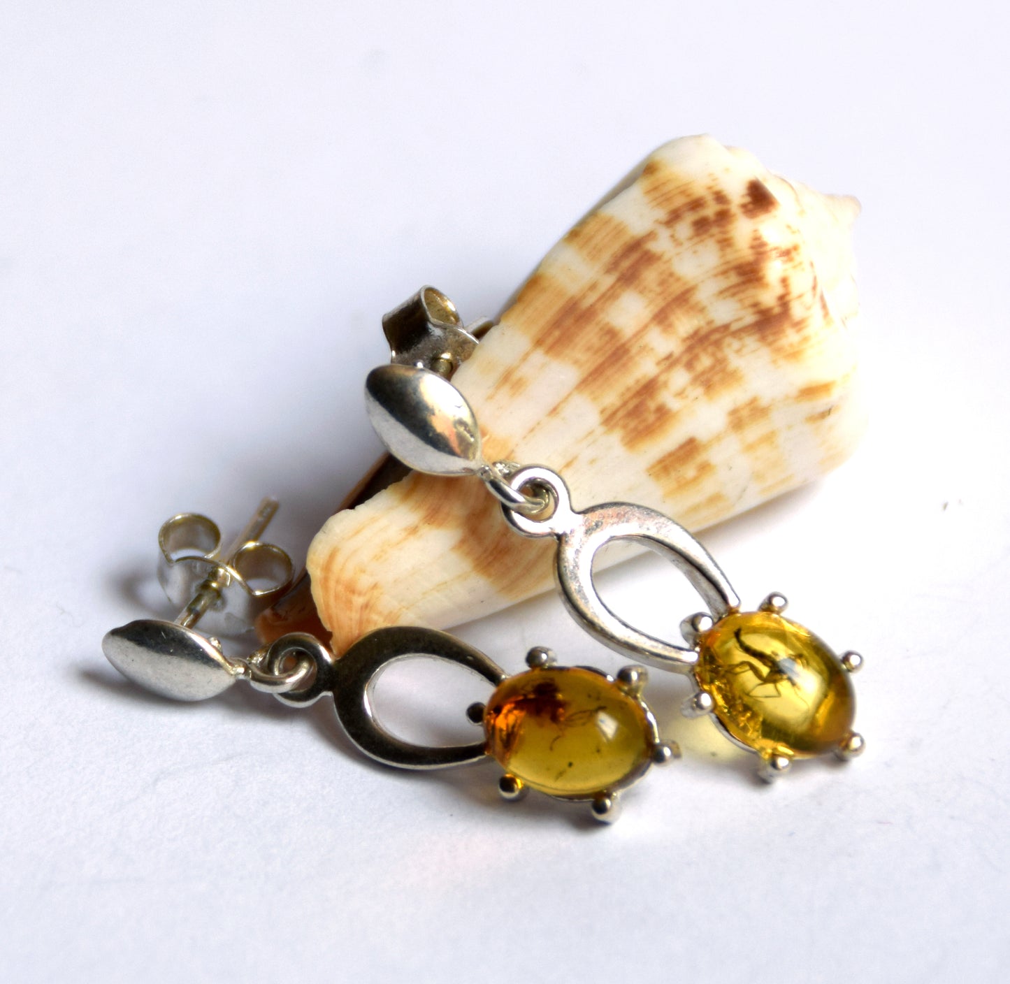 MJ Baltica, earrings, natural Baltic amber, 925 silver, inclusion, insects, prehistoric, BK076