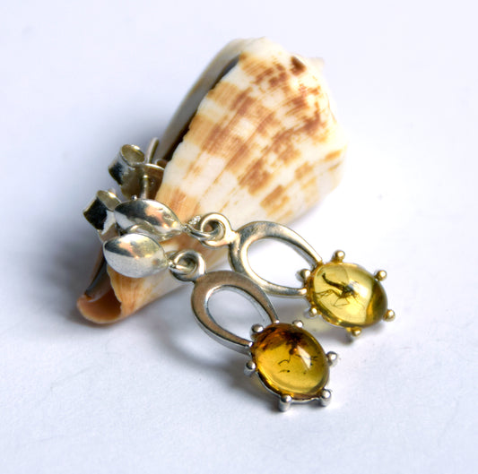 MJ Baltica, earrings, natural Baltic amber, 925 silver, inclusion, insects, prehistoric, BK076