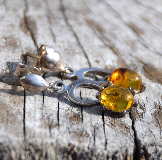 MJ Baltica, earrings, natural Baltic amber, 925 silver, inclusion, insects, prehistoric, BK076