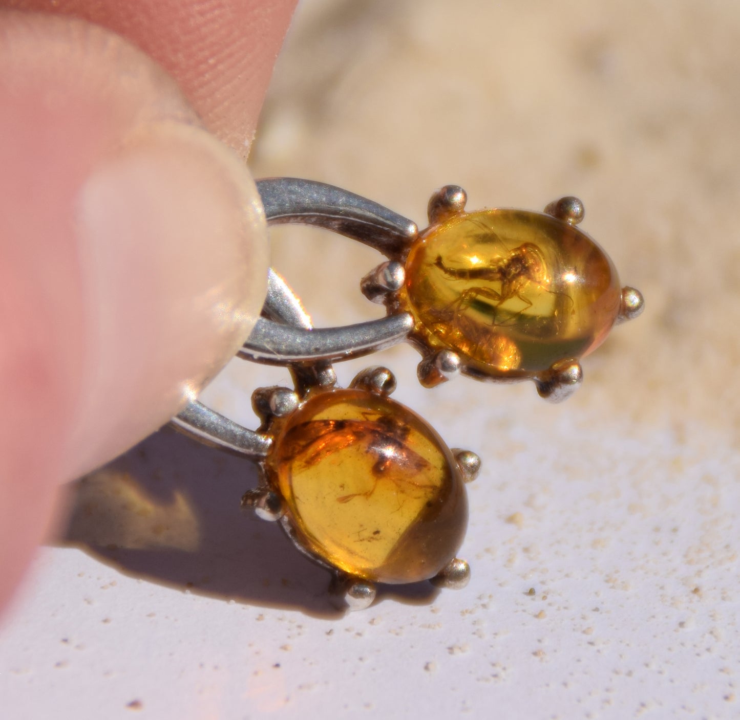 Unique earrings with natural Amber containing fossil inclusions and 925 Silver, MJ Baltica, BK076