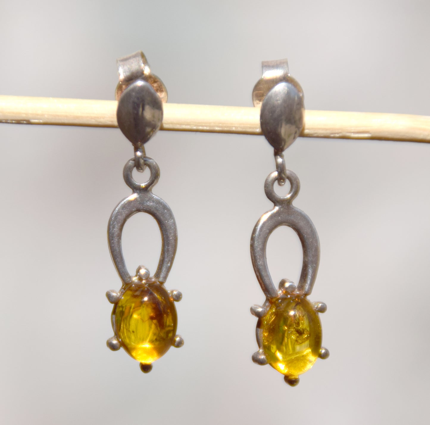Unique earrings with natural Amber containing fossil inclusions and 925 Silver, MJ Baltica, BK076