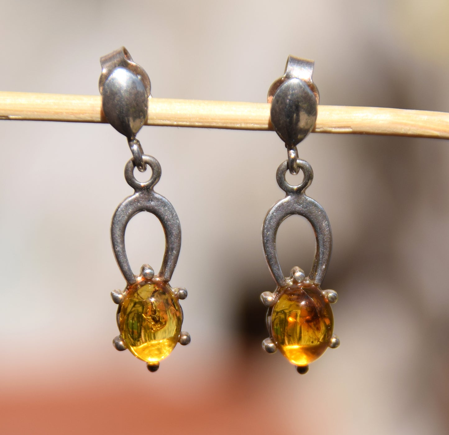 Unique earrings with natural Amber containing fossil inclusions and 925 Silver, MJ Baltica, BK076