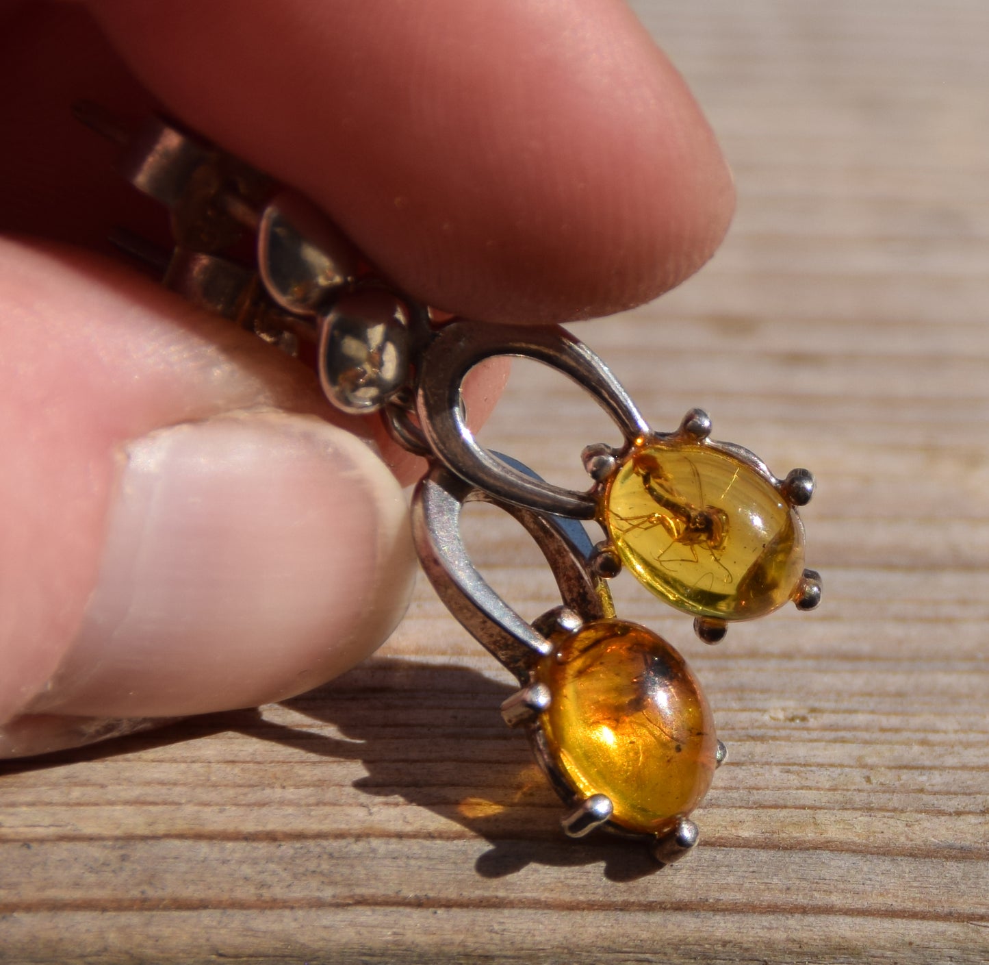 Unique earrings with natural Amber containing fossil inclusions and 925 Silver, MJ Baltica, BK076
