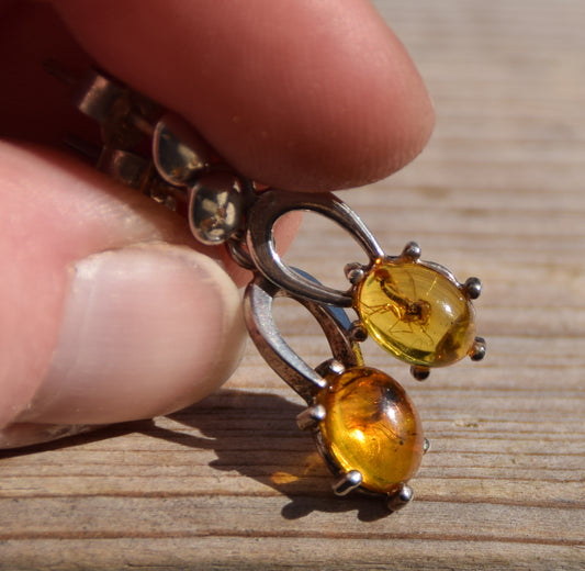 Unique earrings with natural Amber containing fossil inclusions and 925 Silver, MJ Baltica, BK076