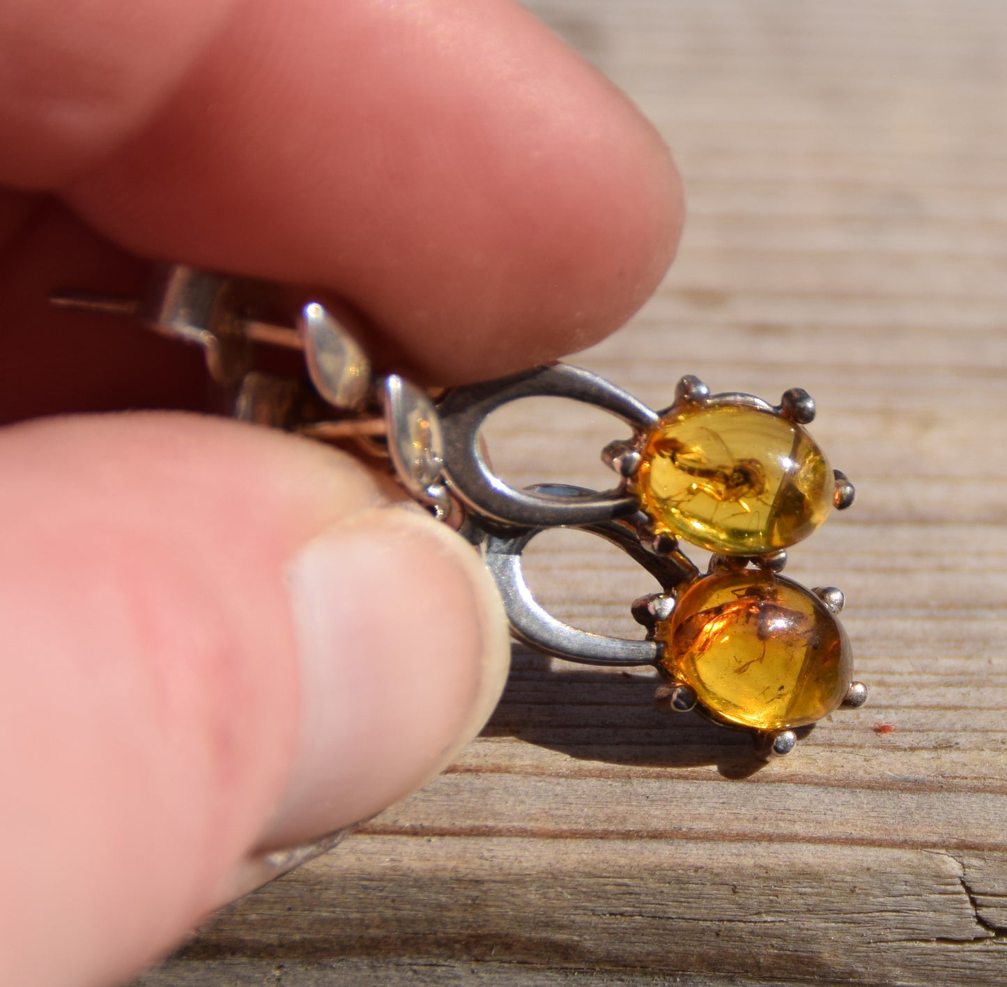 Unique earrings with natural Amber containing fossil inclusions and 925 Silver, MJ Baltica, BK076