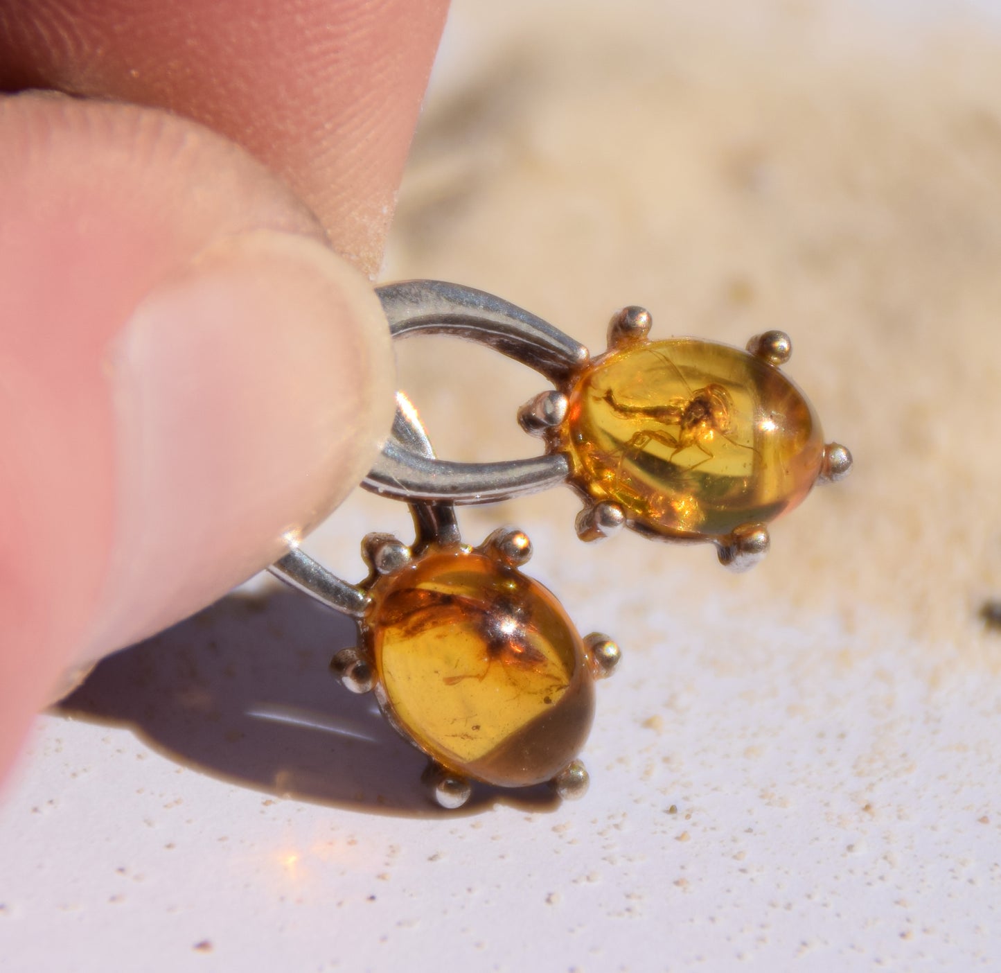 Unique earrings with natural Amber containing fossil inclusions and 925 Silver, MJ Baltica, BK076