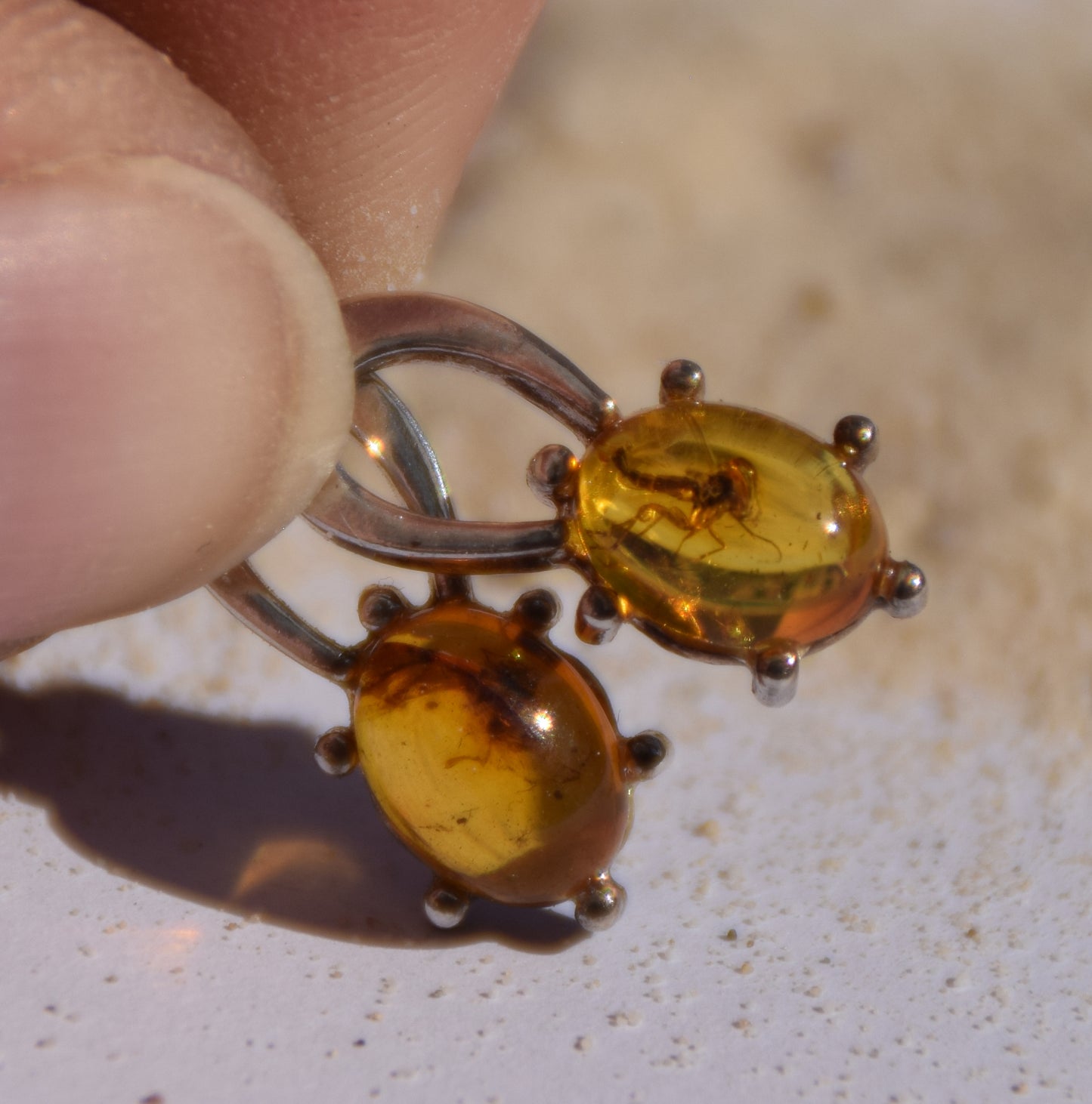 Unique earrings with natural Amber containing fossil inclusions and 925 Silver, MJ Baltica, BK076
