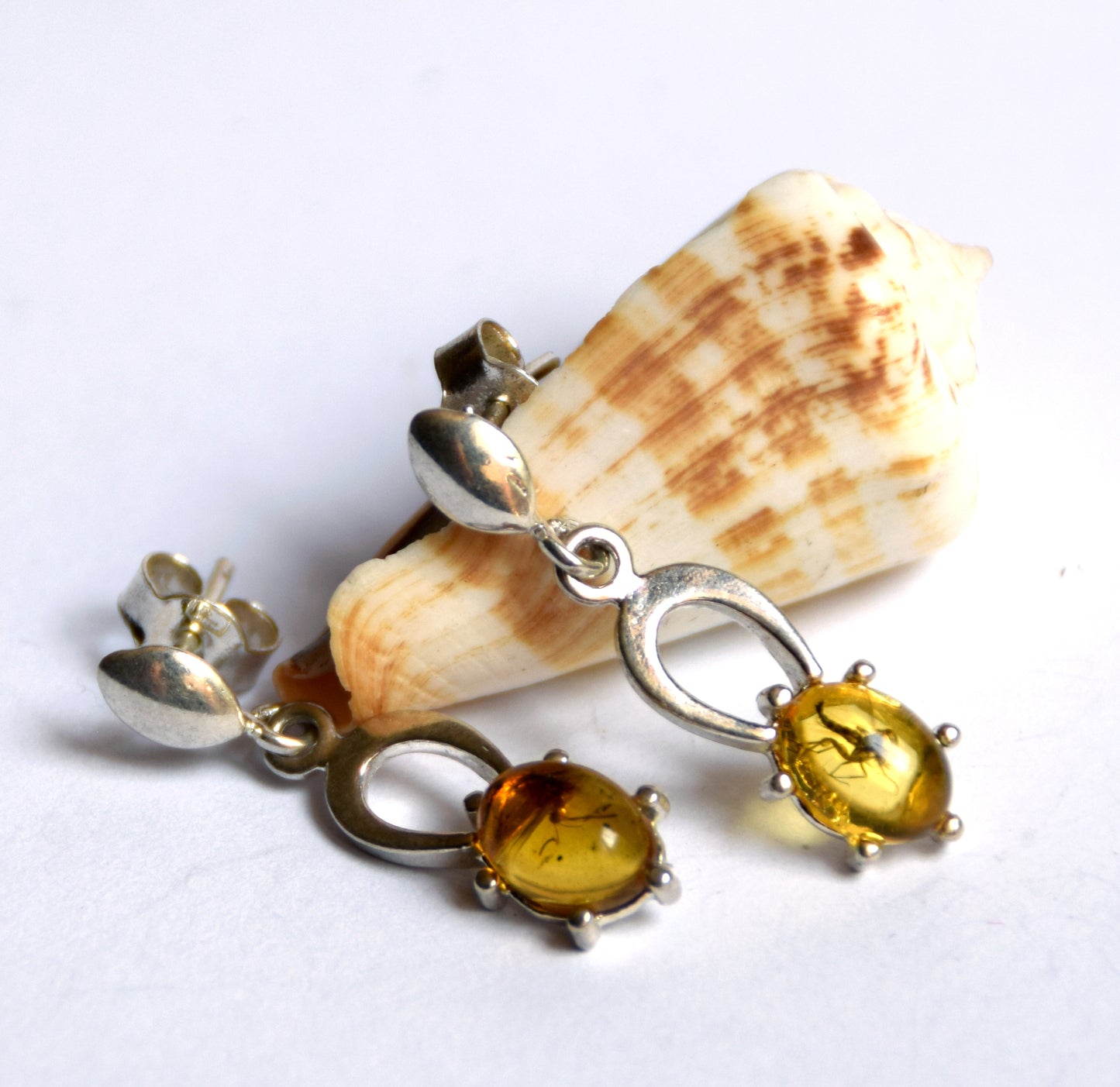 MJ Baltica, earrings, natural Baltic amber, 925 silver, inclusion, insects, prehistoric, BK076