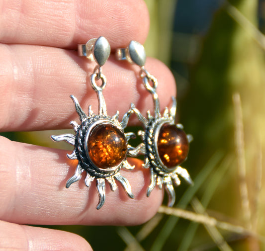 MJ Baltica, earrings, natural Baltic amber, 925 silver, large, sun, luminous, BK082