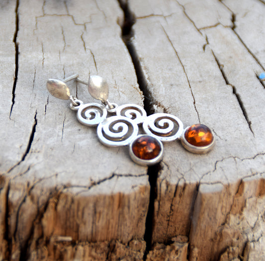 MJ Baltica, earrings, natural Baltic amber, 925 silver, spiral, luminous, BK086