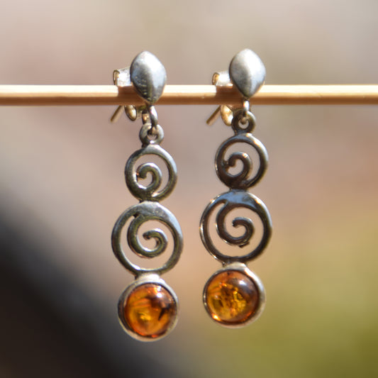 MJ Baltica, earrings, natural Baltic amber, 925 silver, spiral, luminous, BK086