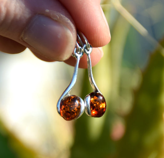 MJ Baltica, earrings, natural Baltic amber, 925 silver, cognac, pendant, sweet, BK089