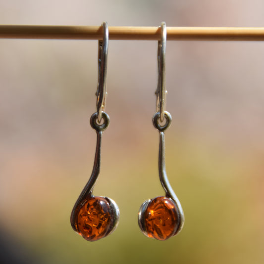 MJ Baltica, earrings, natural Baltic amber, 925 silver, cognac, pendant, sweet, BK089