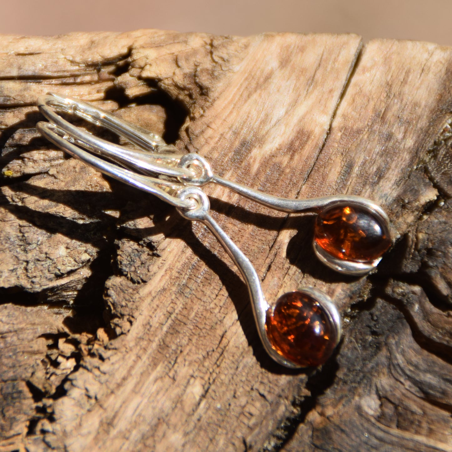 MJ Baltica, orecchini, Ambra naturale Baltica, Argento 925, cognac, pendente, dolce, BK089