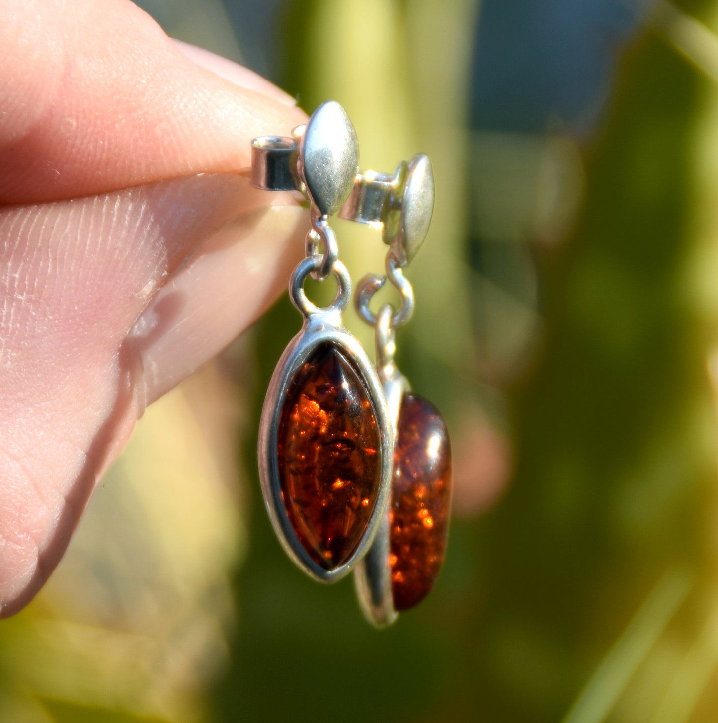 MJ Baltica, earrings, natural Baltic amber, 925 silver, marquise, classic, handcrafted, BK094