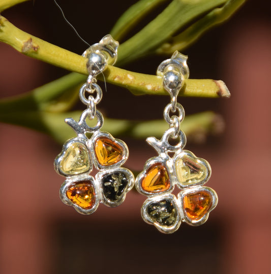 MJ Baltica, pendant, natural Baltic amber, 925 silver, four-leaf clover, delicious, handcrafted, BK095