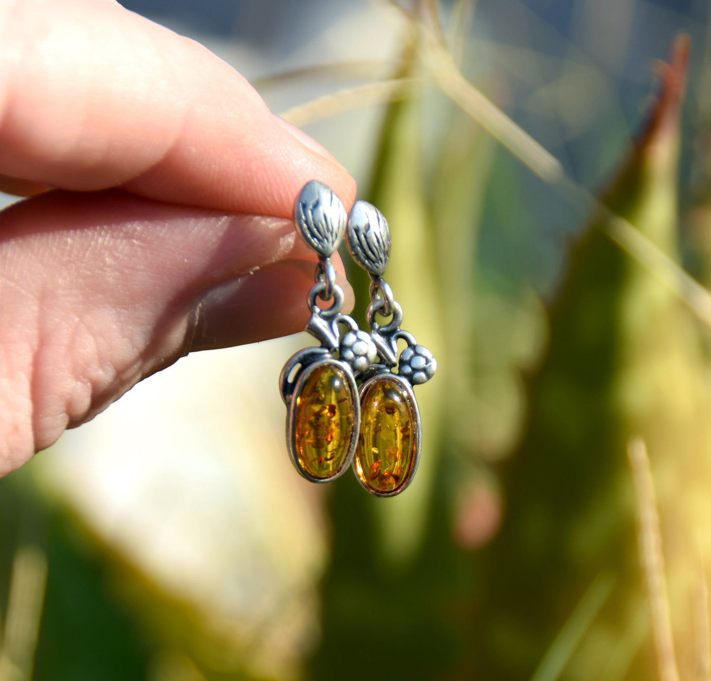 MJ Baltica, earrings, natural Baltic amber, 925 silver, vintage, handcrafted, delicate, BK097