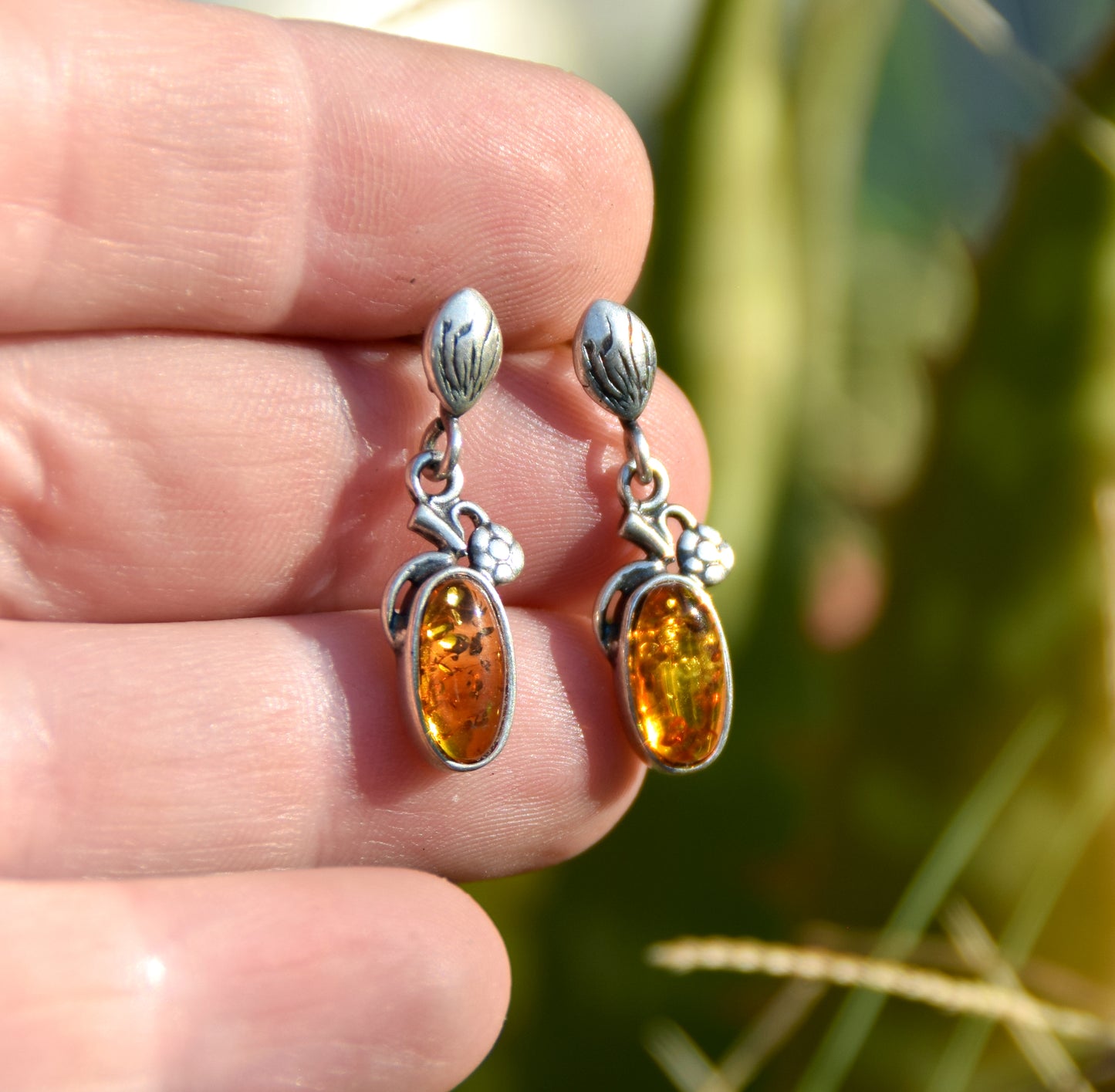 MJ Baltica, earrings, natural Baltic amber, 925 silver, vintage, handcrafted, delicate, BK097