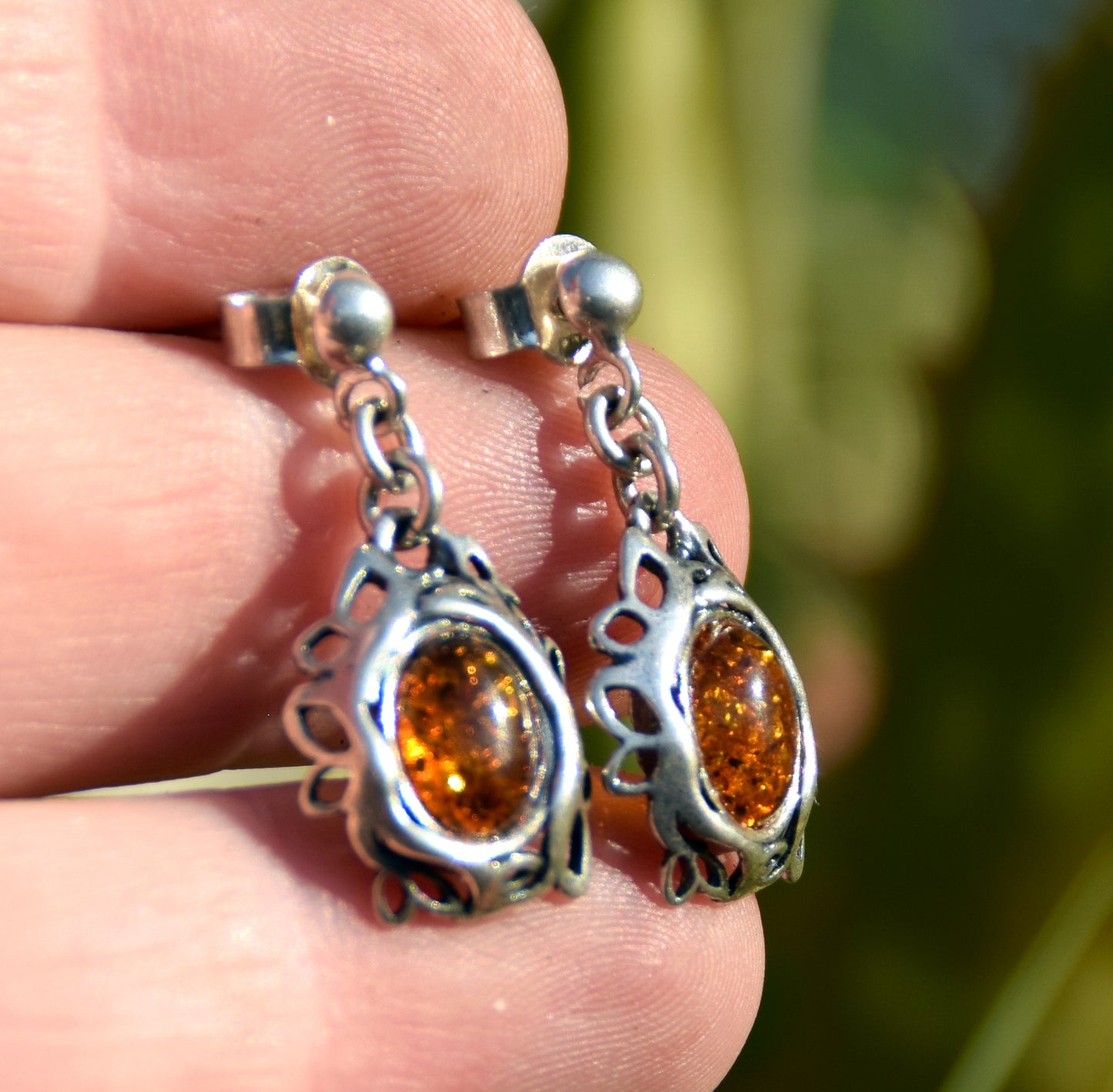 MJ Baltica, earrings, natural Baltic amber, 925 silver, filigree, sweet, handcrafted, BK099