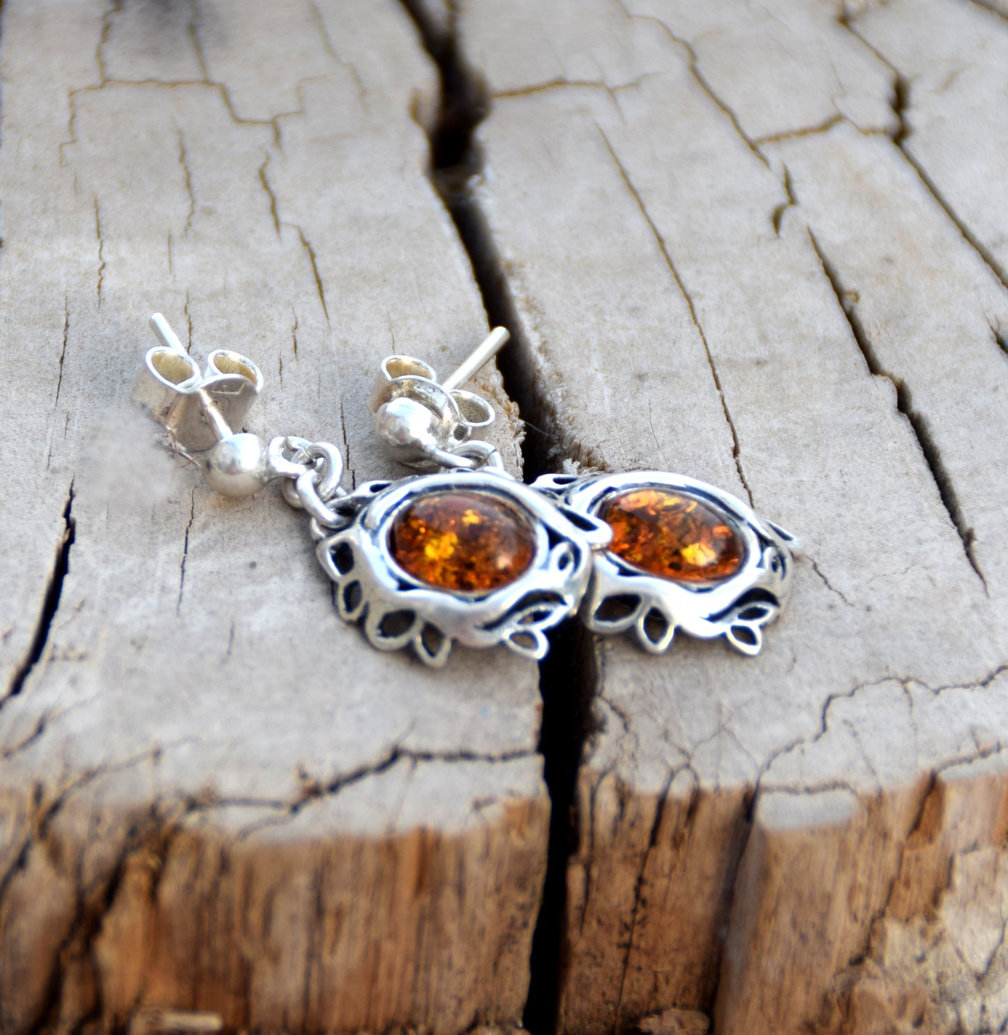 MJ Baltica, earrings, natural Baltic amber, 925 silver, filigree, sweet, handcrafted, BK099