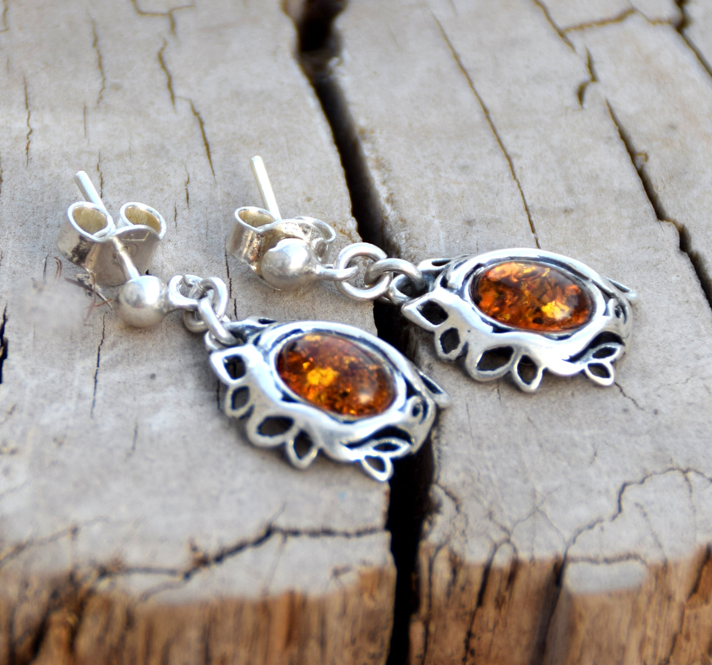 MJ Baltica, earrings, natural Baltic amber, 925 silver, filigree, sweet, handcrafted, BK099