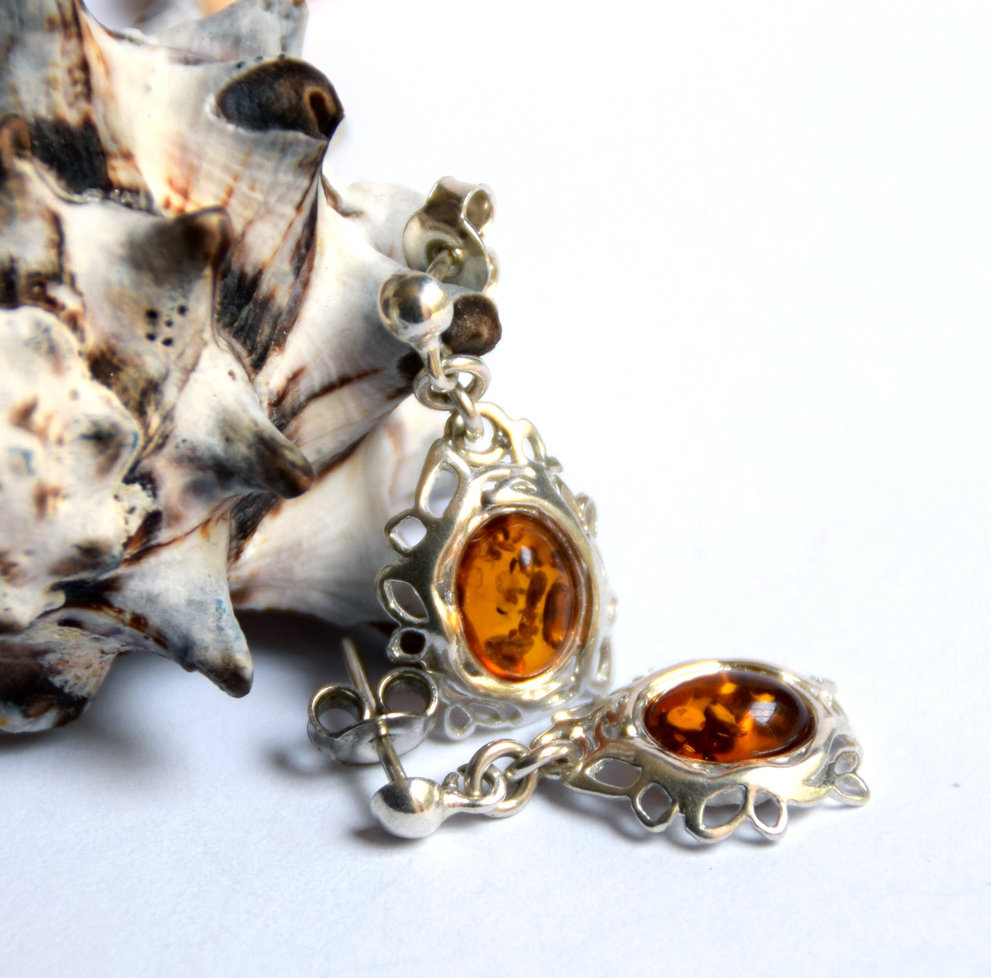 MJ Baltica, earrings, natural Baltic amber, 925 silver, filigree, sweet, handcrafted, BK099