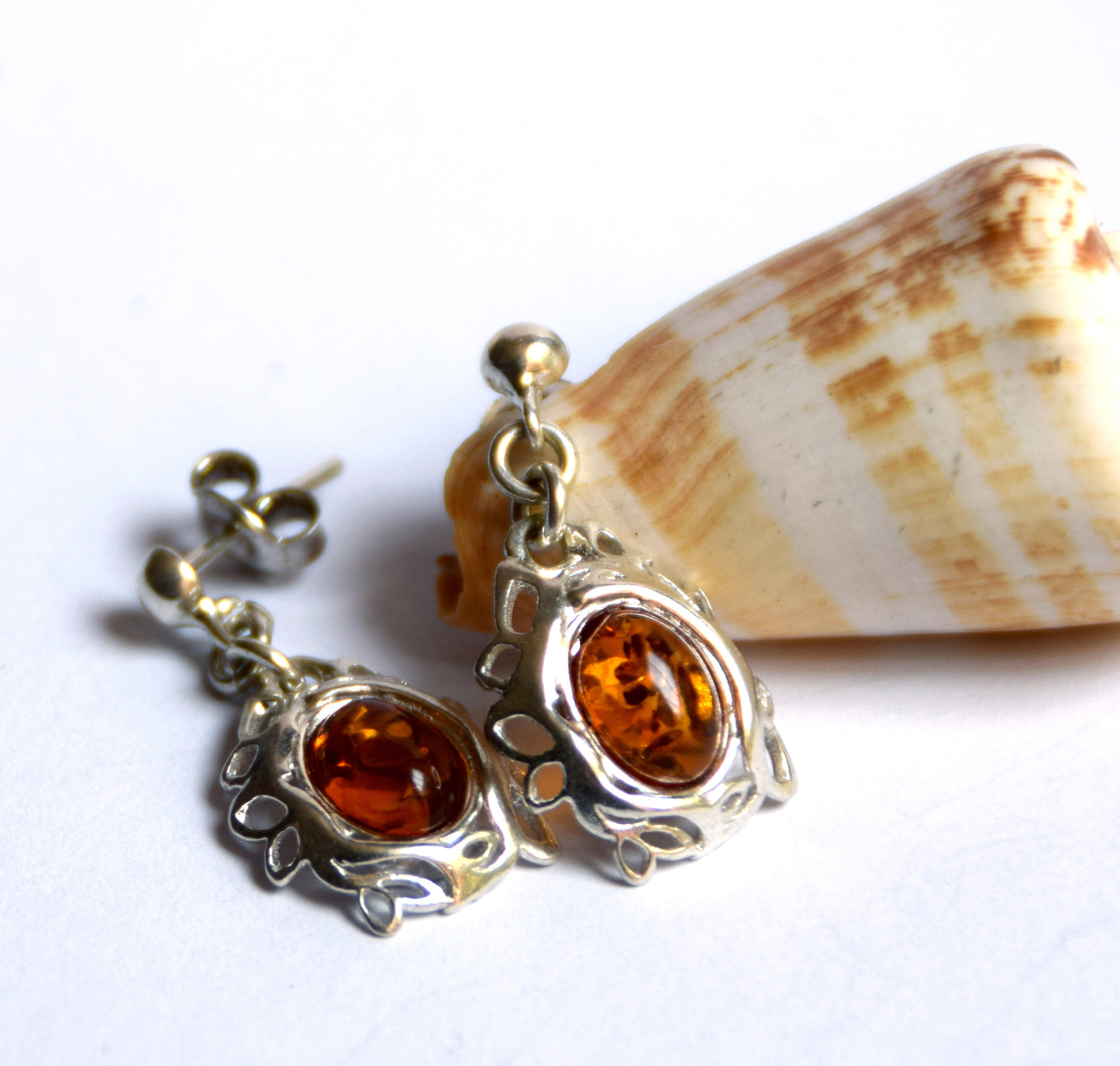 MJ Baltica, earrings, natural Baltic amber, 925 silver, filigree, sweet, handcrafted, BK099