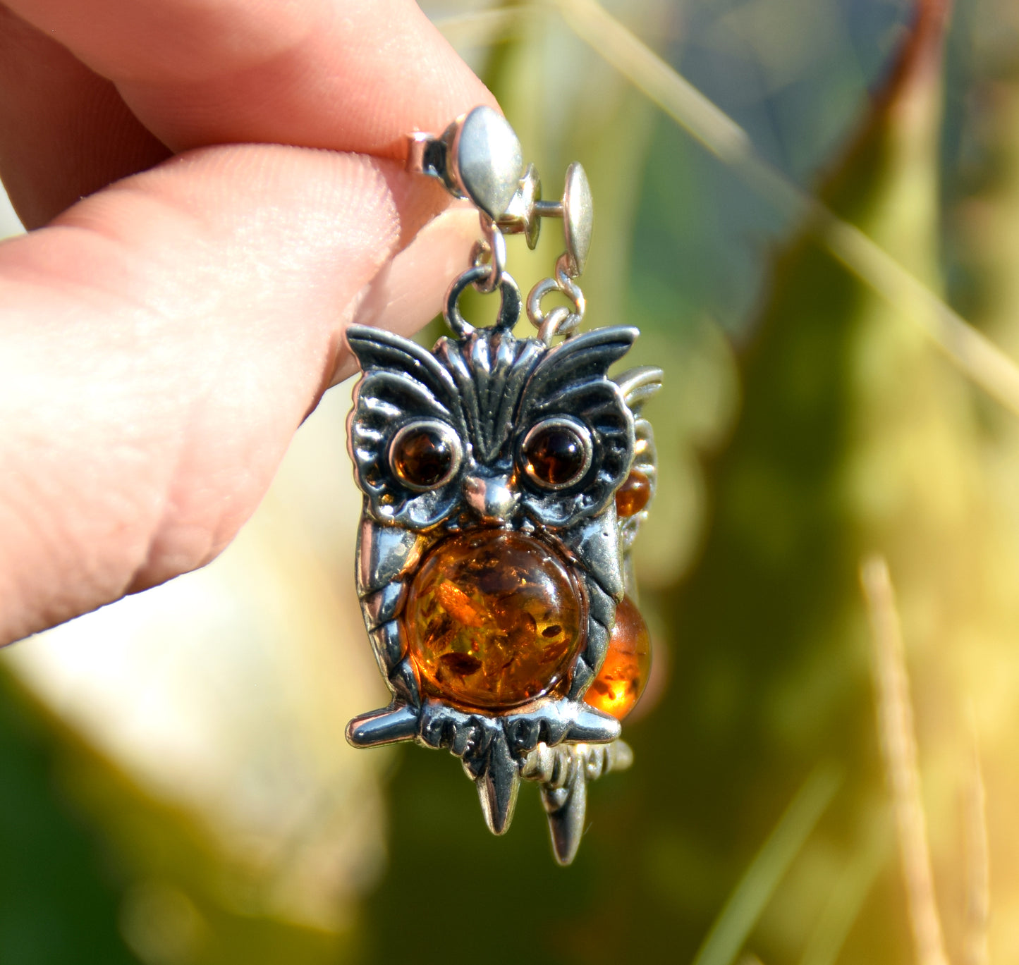 MJ Baltica, earrings, natural Baltic amber, 925 silver, owl, beautiful, handcrafted, BK102