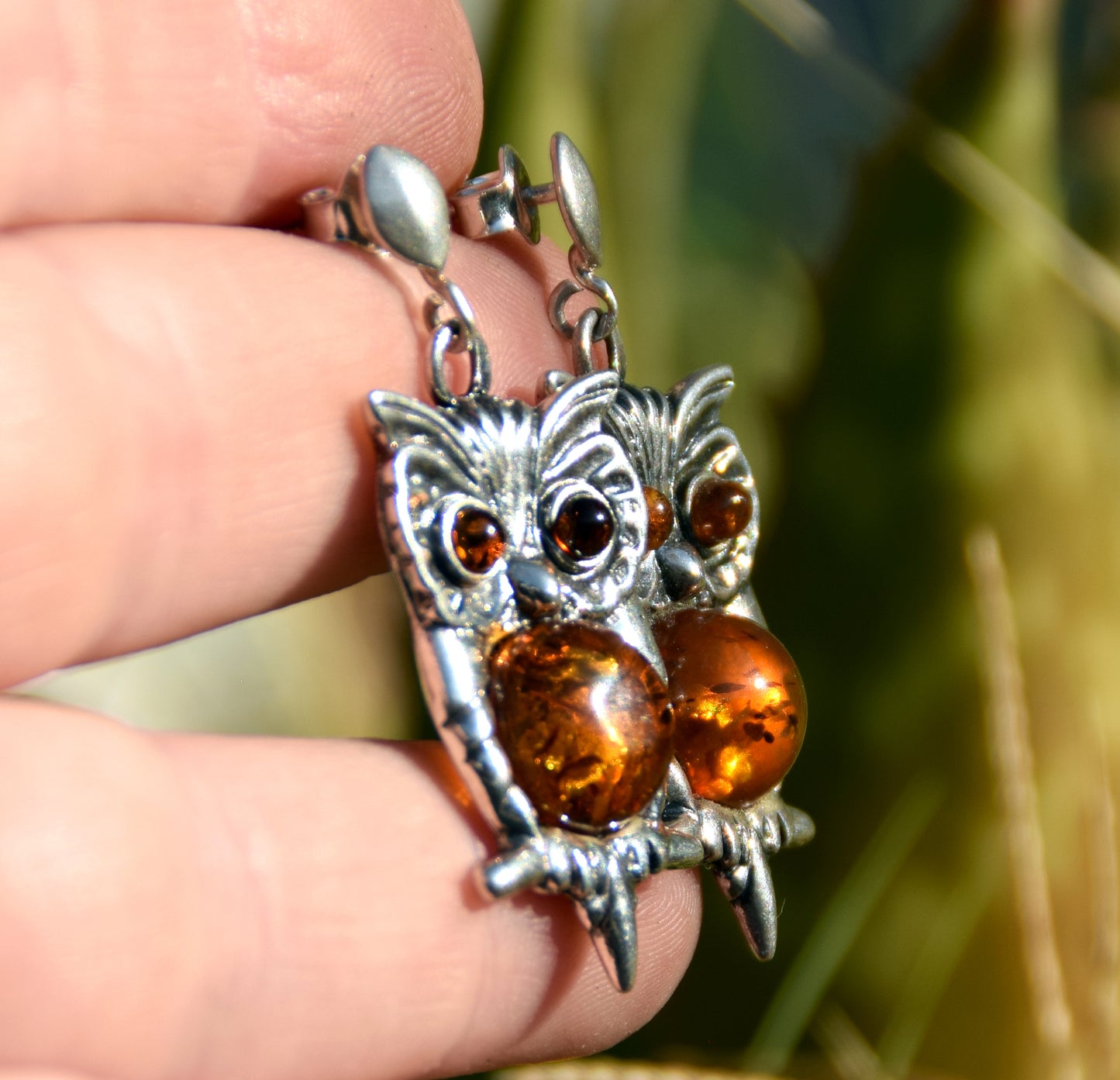 MJ Baltica, earrings, natural Baltic amber, 925 silver, owl, beautiful, handcrafted, BK102