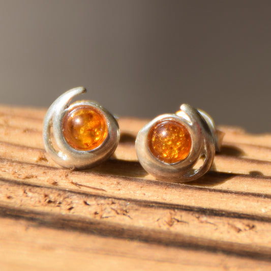 Stud earrings made with natural Cognac Amber and 925 Silver, MJ Baltica, BK109
