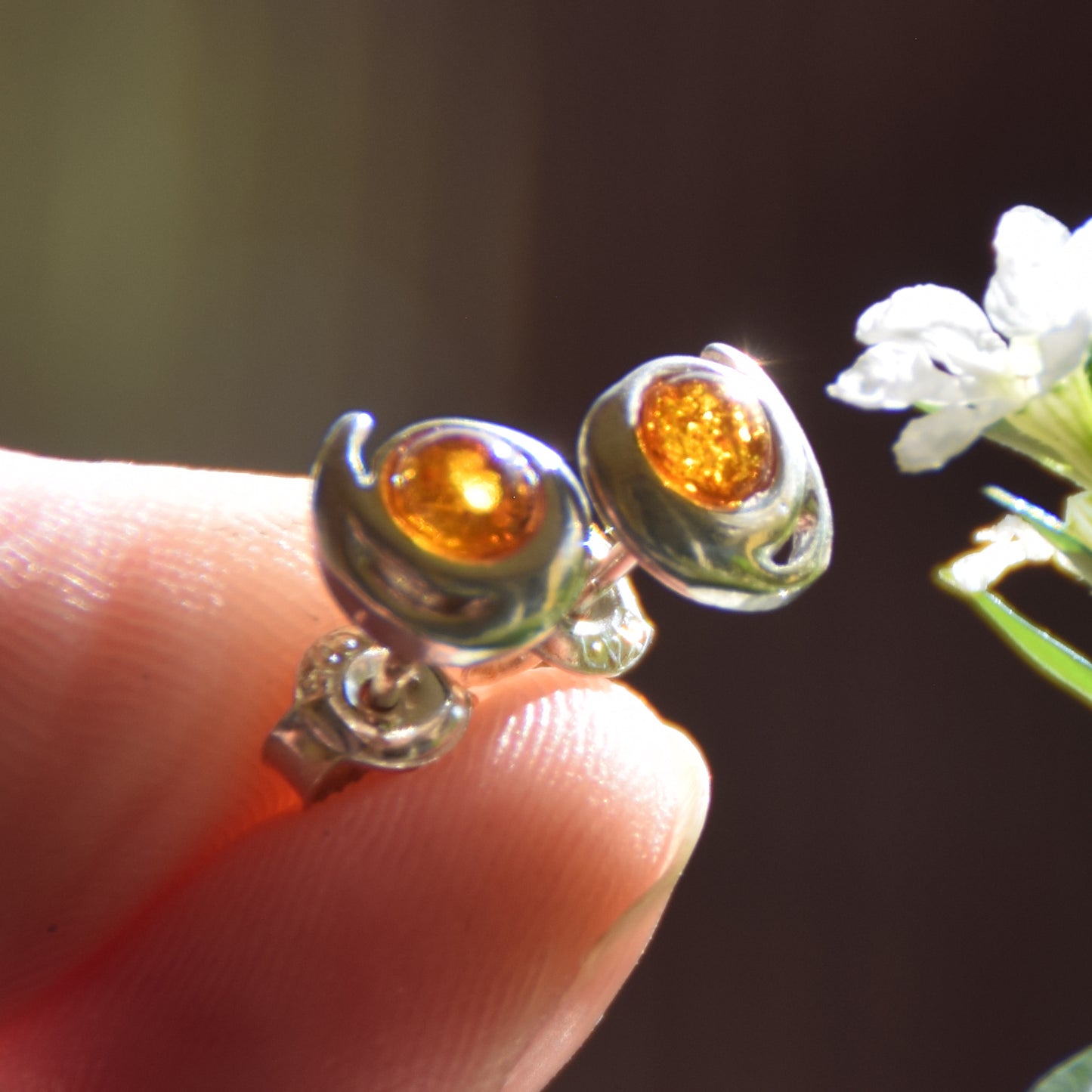 Ohrstecker aus natürlichem Cognac-Bernstein und 925er Silber, MJ Baltica, BK109