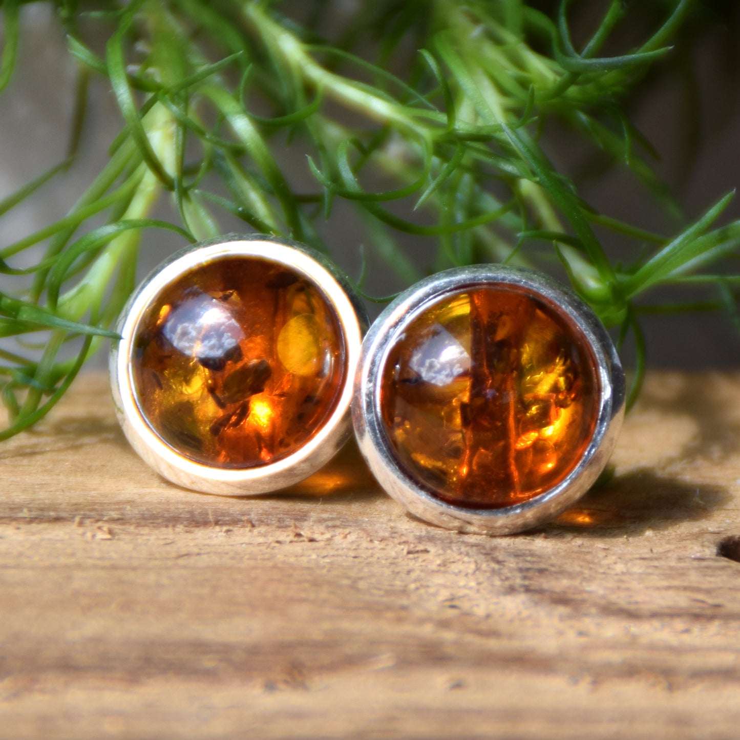 Classic round earrings with natural cognac amber and 925 sterling silver, MJ Baltica, BK110 (5)