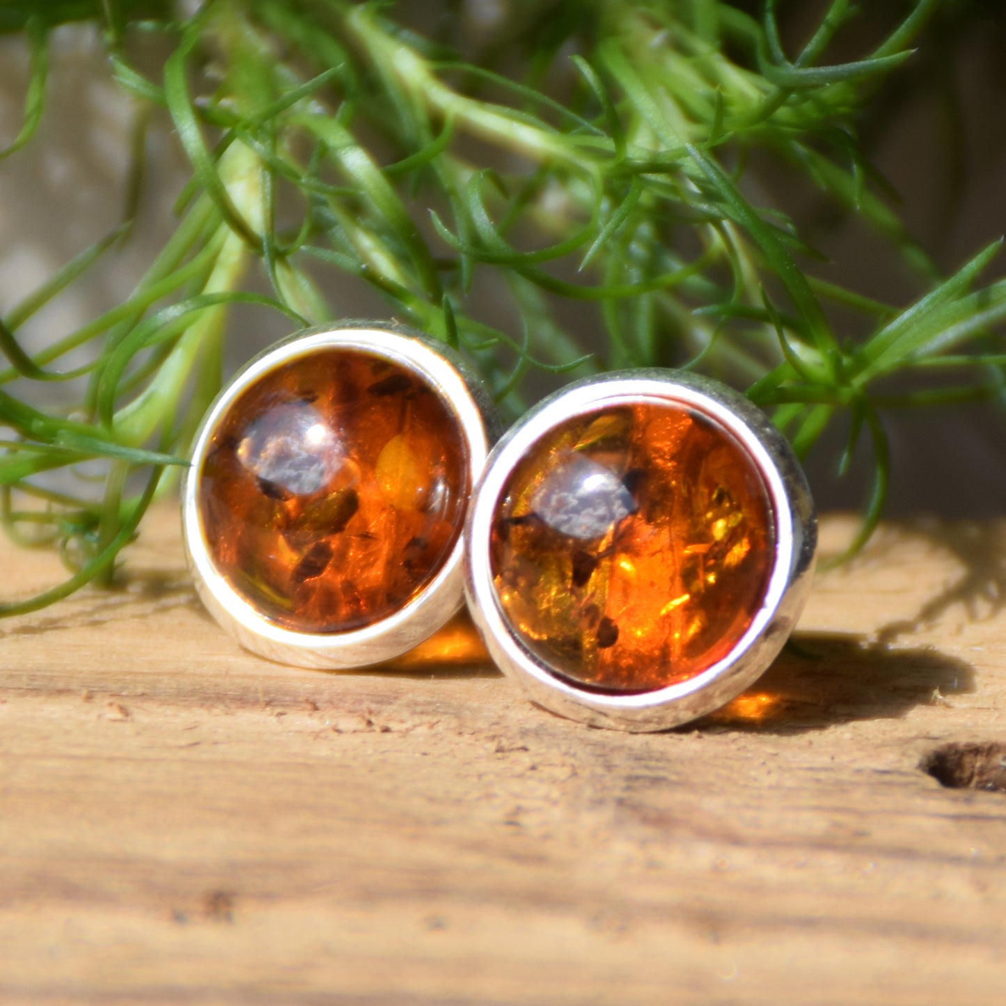 Classic round earrings with natural cognac amber and 925 sterling silver, MJ Baltica, BK110 (5)