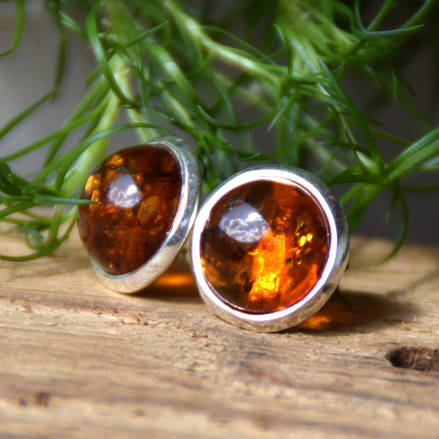 Classic round earrings with natural cognac amber and 925 sterling silver, MJ Baltica, BK110 (5)
