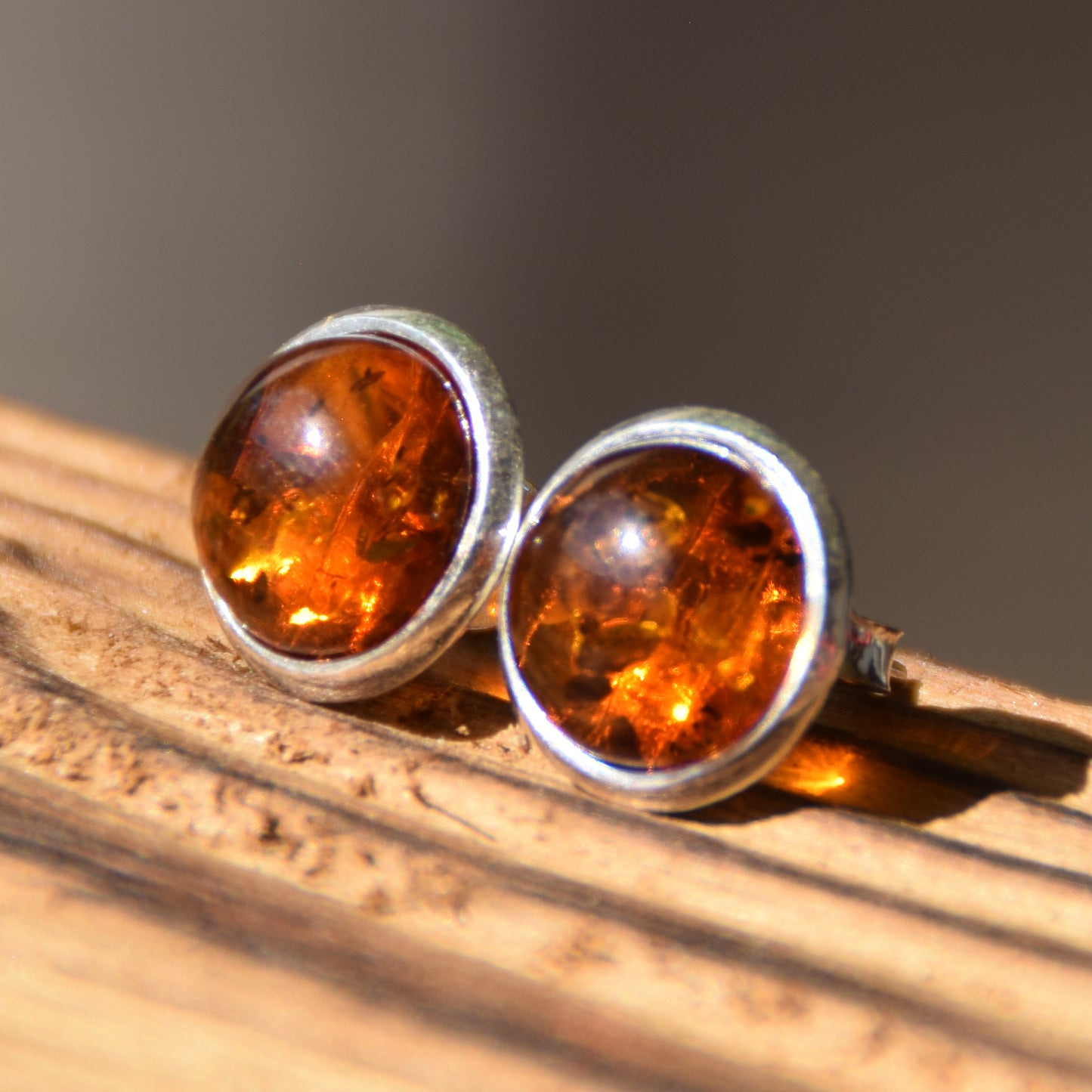 Classic round earrings with natural cognac amber and 925 sterling silver, MJ Baltica, BK110 (5)