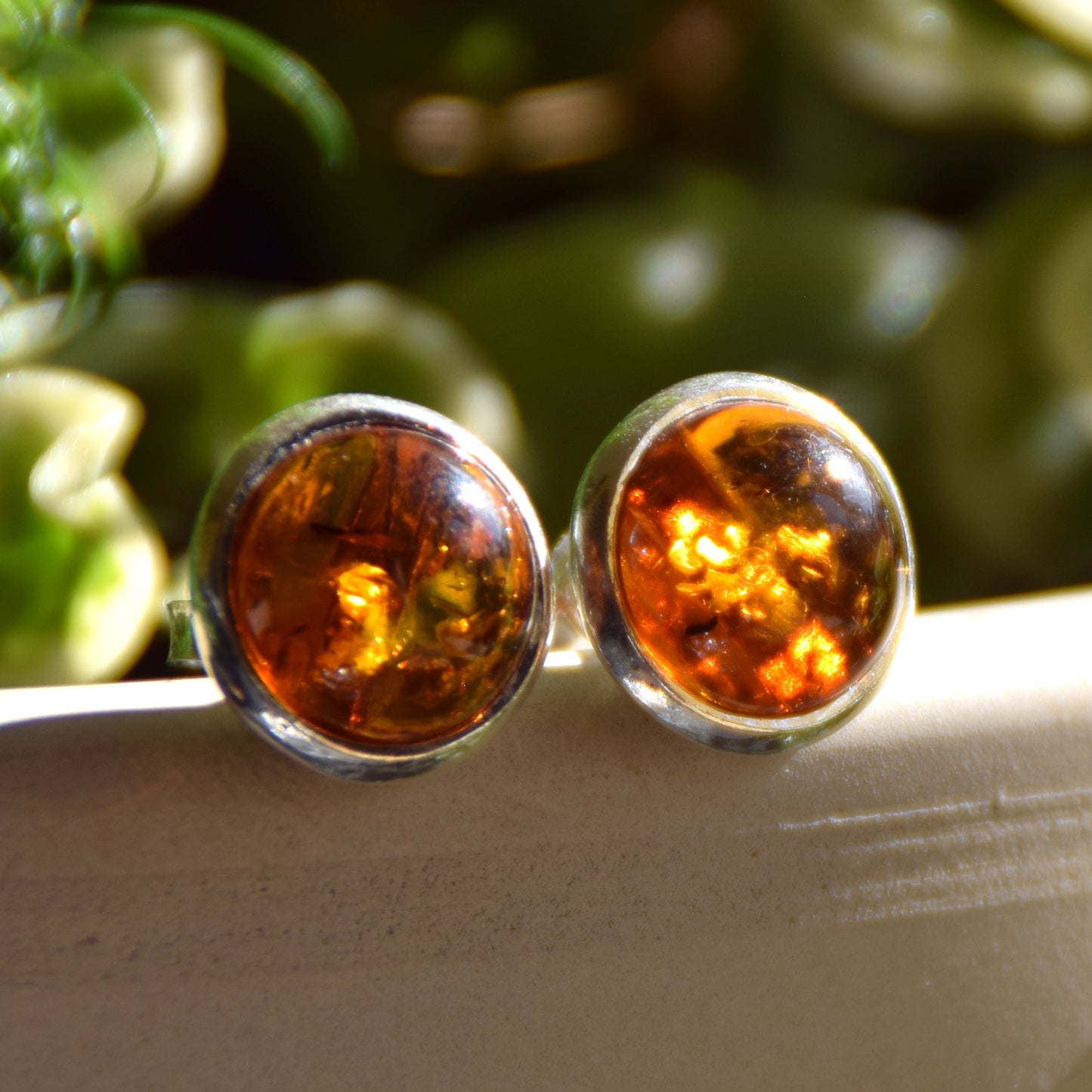 Classic round earrings with natural cognac amber and 925 sterling silver, MJ Baltica, BK110 (5)