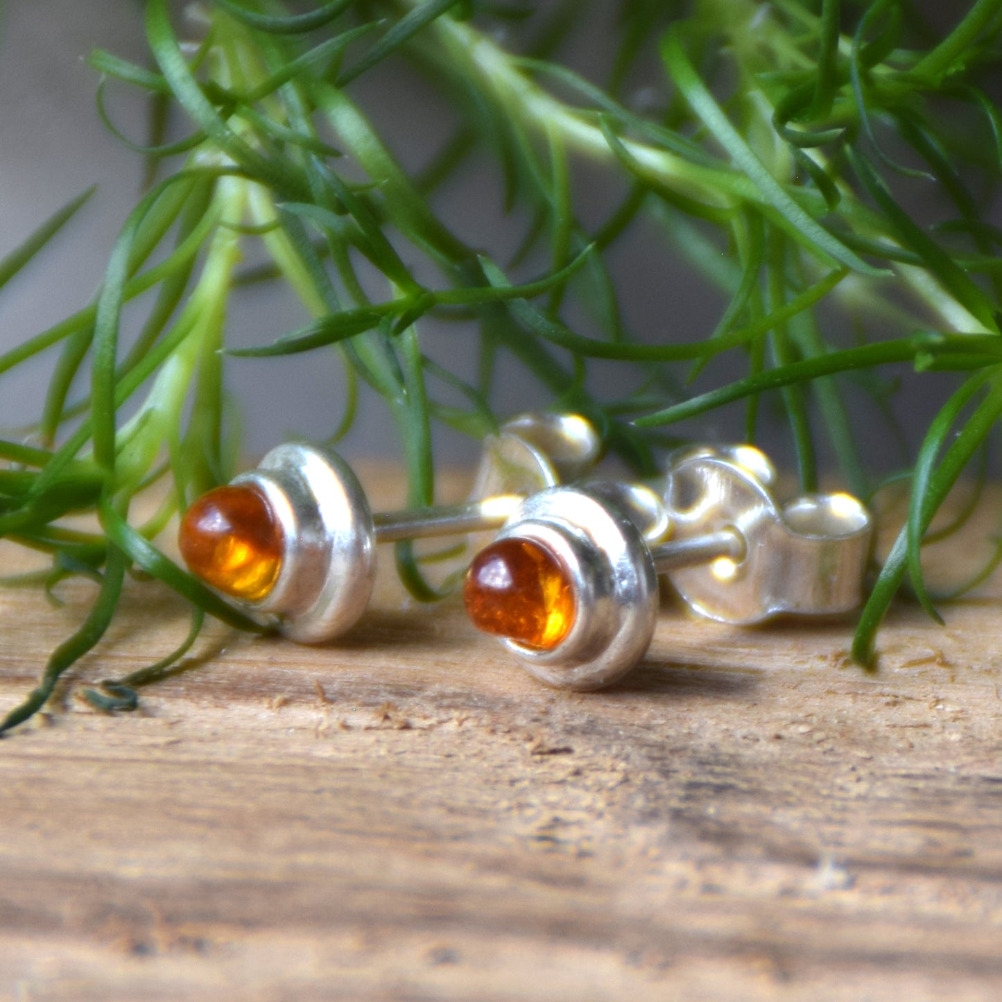 Cognac Baltic Amber and Sterling Silver Stud Earrings, MJ Baltica, BK115