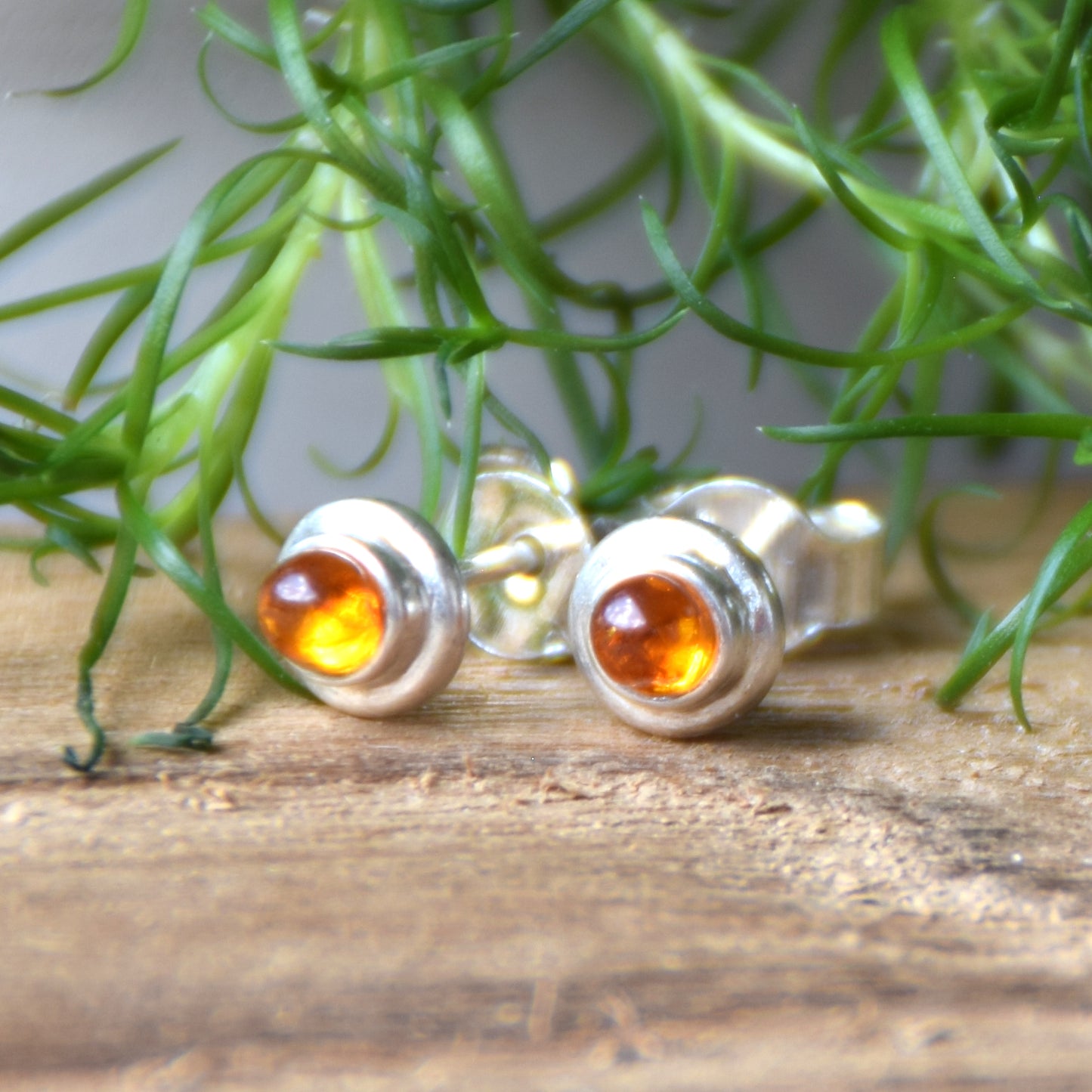 Cognac Baltic Amber and Sterling Silver Stud Earrings, MJ Baltica, BK115